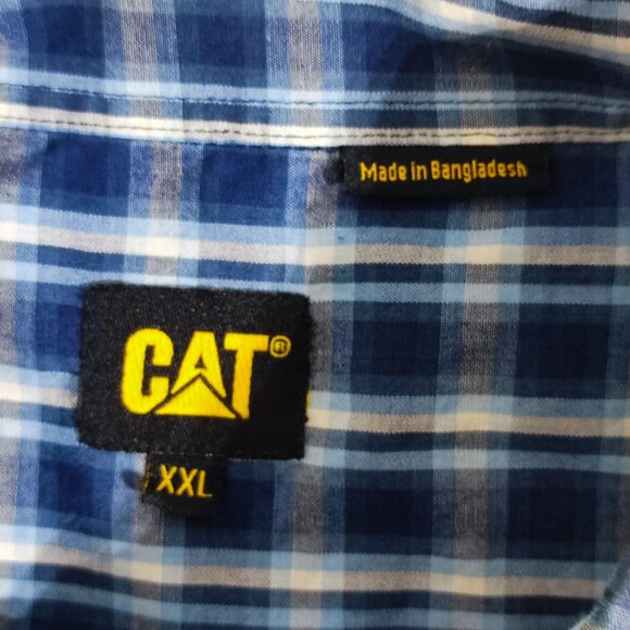 CAT Caterpillar button down shirt men's size XXL white blue check pattern - Picture 6 of 10